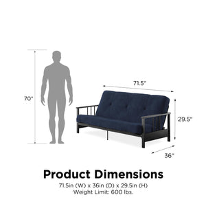 DHP Harlow Futon Set with Metal Futon Frame and 6" Polyester Mattress - Blue