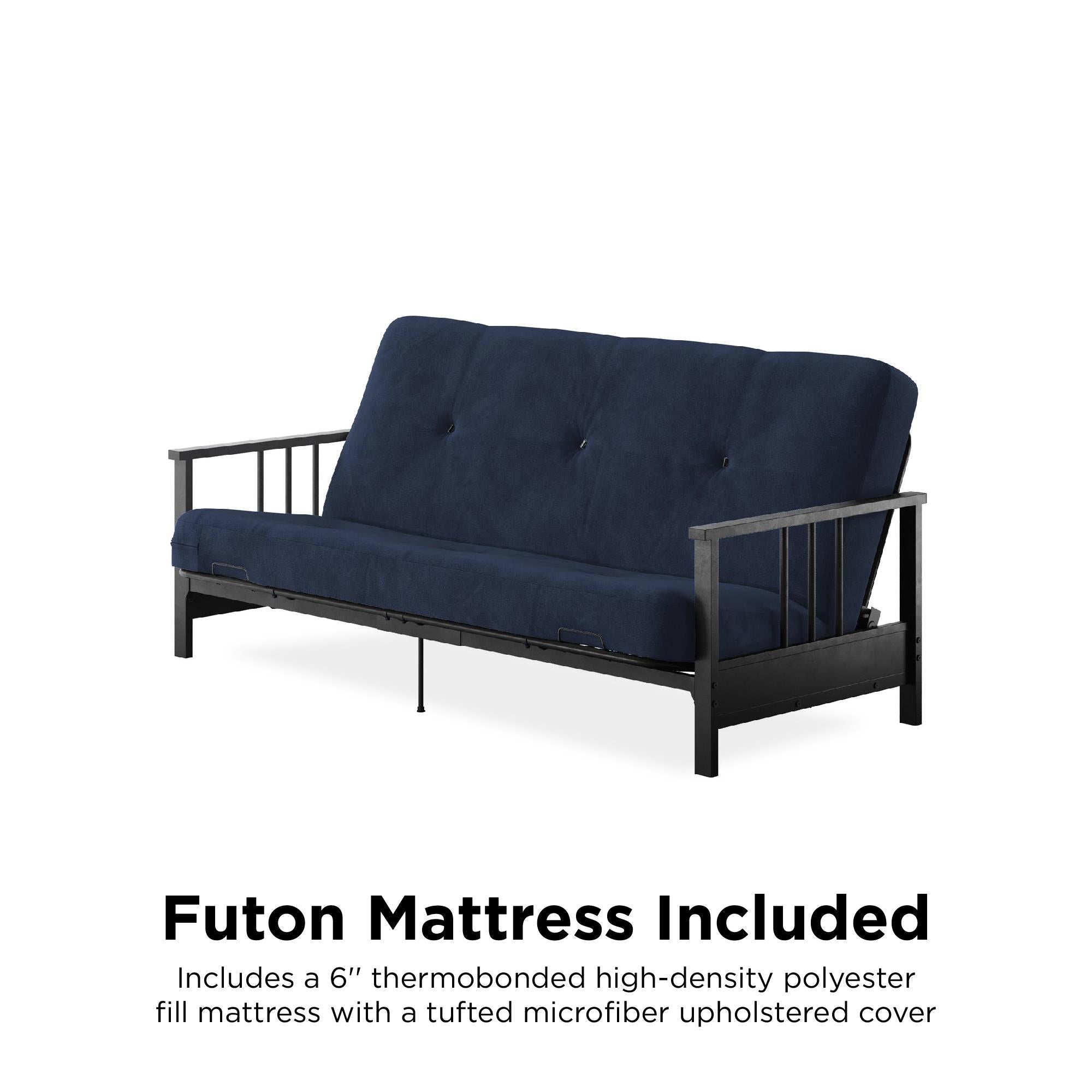 DHP Harlow Futon Set with Metal Futon Frame and 6" Polyester Mattress - Blue