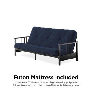 DHP Harlow Futon Set with Metal Futon Frame and 6" Polyester Mattress - Blue