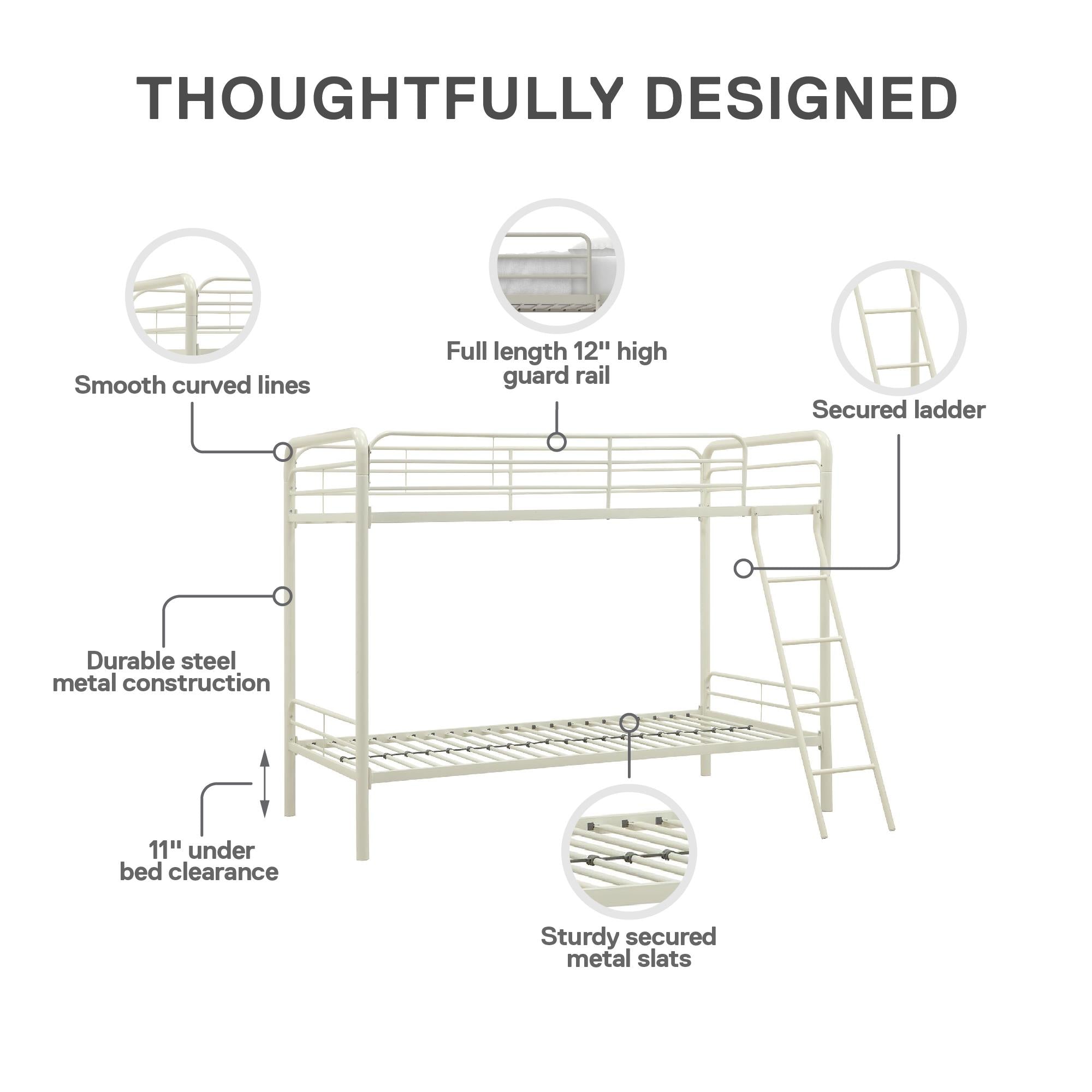 DHP Dusty Kids' Bunk Bed - White - Twin-Over-Twin