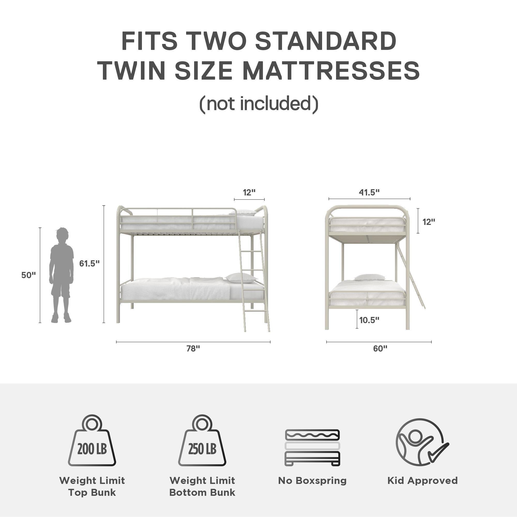 DHP Dusty Kids' Bunk Bed - White - Twin-Over-Twin