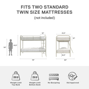 DHP Dusty Kids' Bunk Bed - White - Twin-Over-Twin