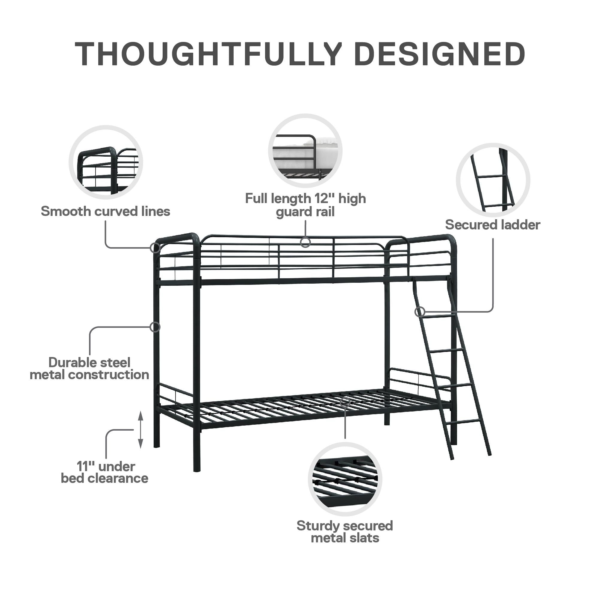 DHP Dusty Kids' Bunk Bed - Black - Twin-Over-Twin