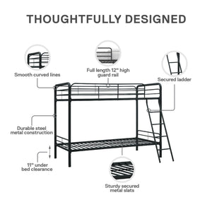 DHP Dusty Kids' Bunk Bed - Black - Twin-Over-Twin