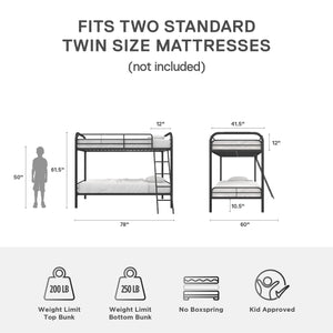 DHP Dusty Kids' Bunk Bed - Black - Twin-Over-Twin