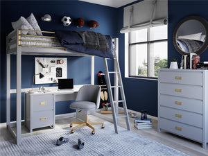 Max & Finn Haven Twin Metal Loft Bed, Dove Gray & Gold - Dove Gray - Twin