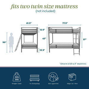 Novogratz Maxwell Metal Bunk Bed - Gray - Twin-Over-Twin