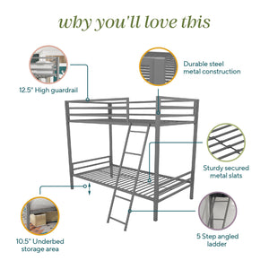 Novogratz Maxwell Metal Bunk Bed - Gray - Twin-Over-Twin
