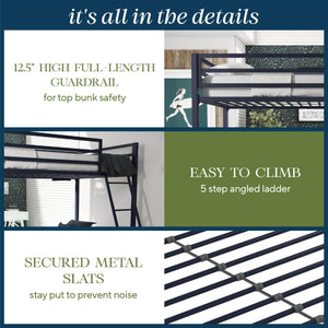 Novogratz Maxwell Metal Bunk Bed - Navy - Twin-Over-Twin