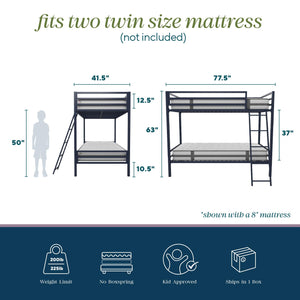 Novogratz Maxwell Metal Bunk Bed - Navy - Twin-Over-Twin