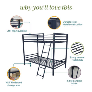 Novogratz Maxwell Metal Bunk Bed - Navy - Twin-Over-Twin
