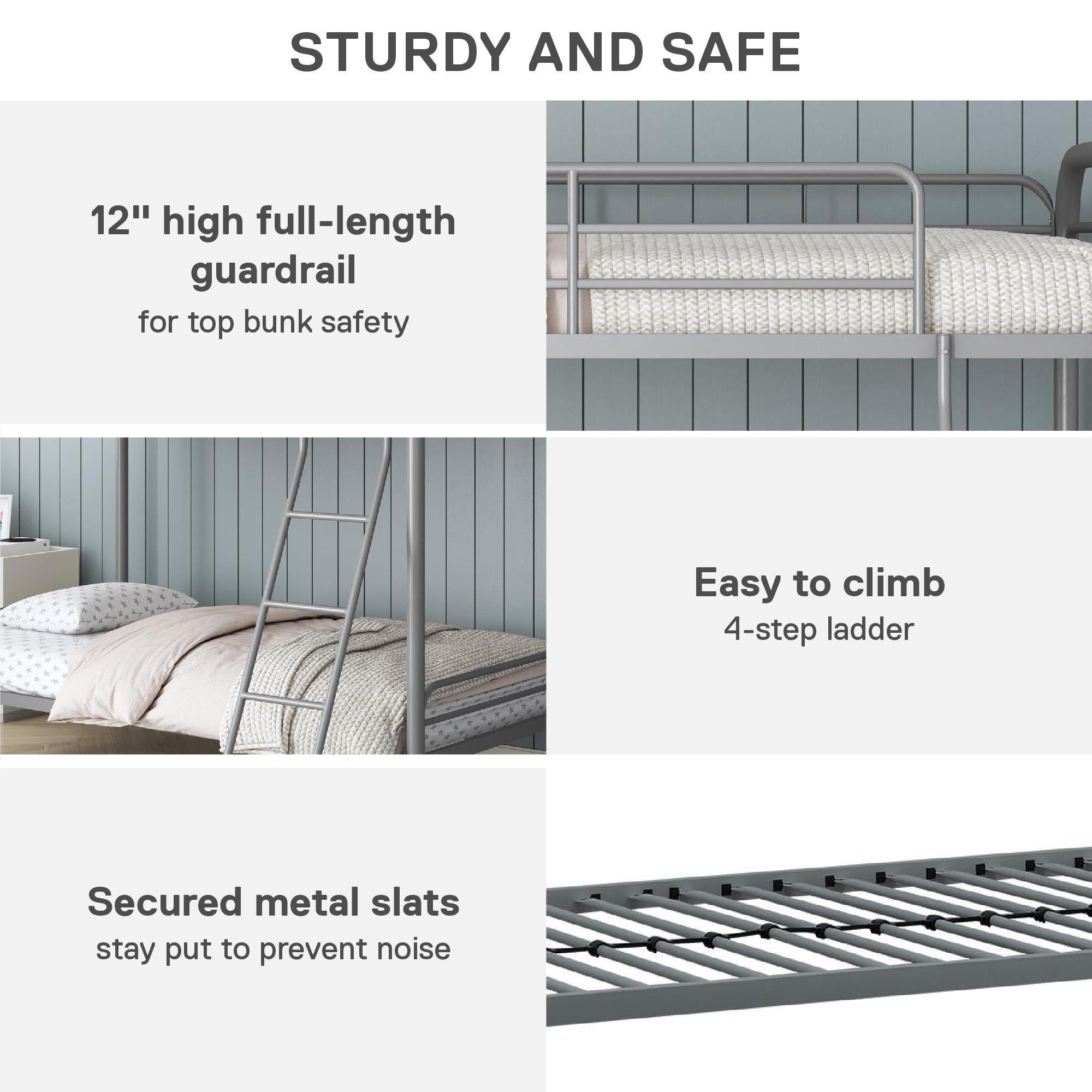 DHP Dusty Kids' Bunk Bed - Silver - Twin-Over-Twin