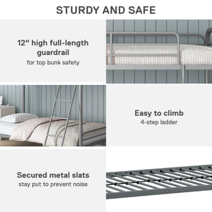 DHP Dusty Kids' Bunk Bed - Silver - Twin-Over-Twin