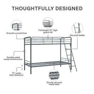 DHP Dusty Kids' Bunk Bed - Silver - Twin-Over-Twin