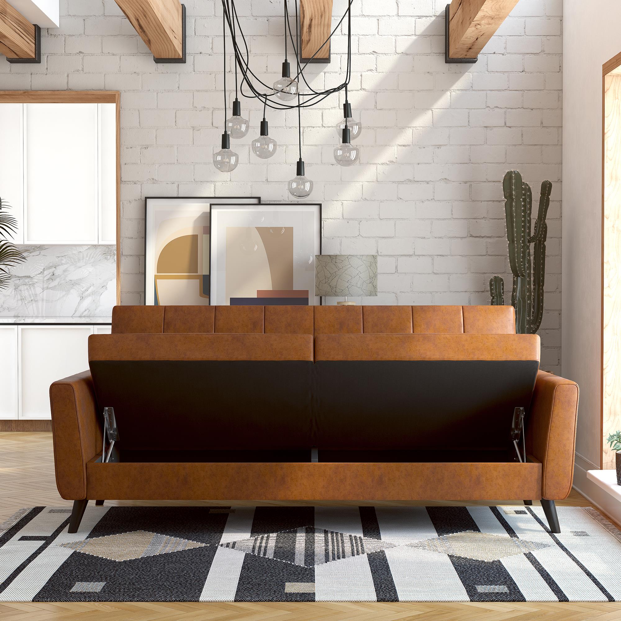 DHP Parker Futon Sofa Bed with Storage - Camel Faux Leather