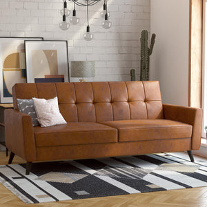 DHP Parker Futon Sofa Bed with Storage - Camel Faux Leather