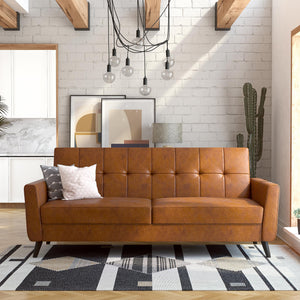 DHP Parker Futon Sofa Bed with Storage - Camel Faux Leather