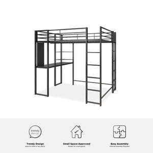 DHP Abode Full Size Metal Loft Bed with Desk and Shelves - Black - Full