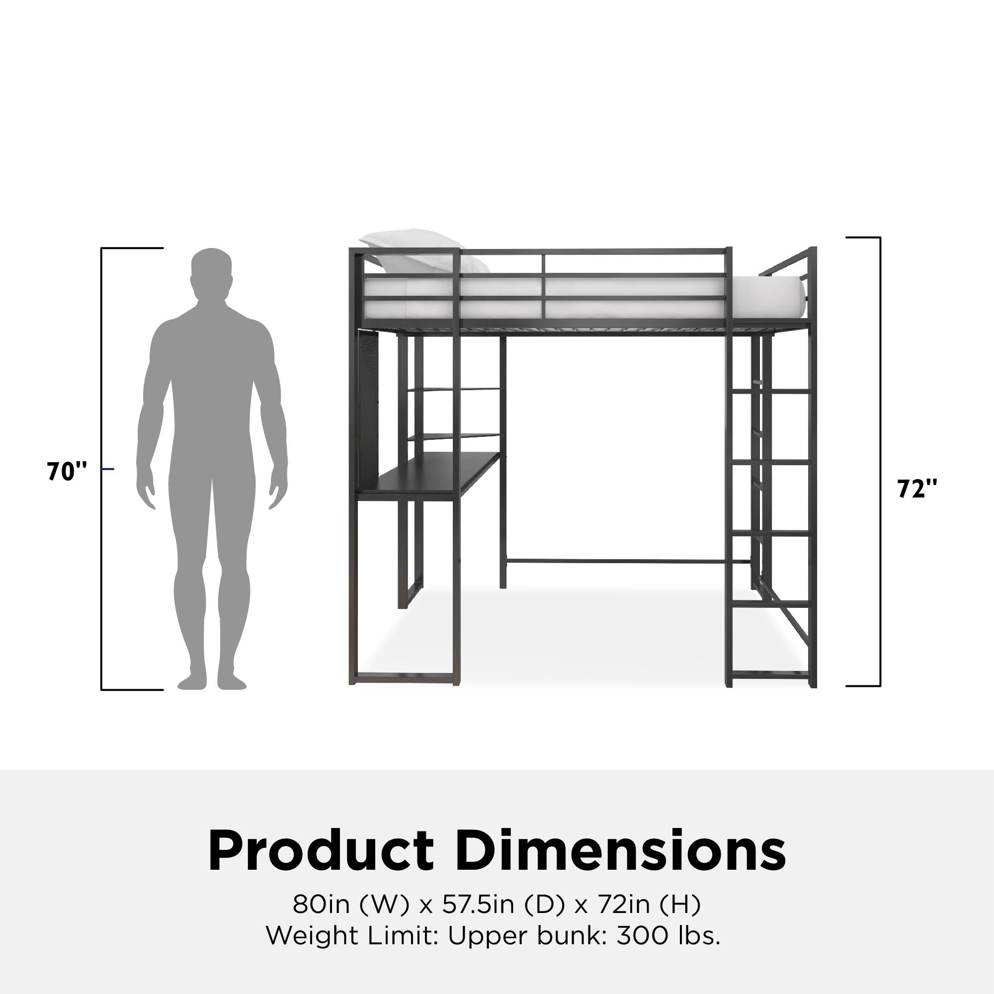 DHP Abode Full Size Metal Loft Bed with Desk and Shelves - Black - Full