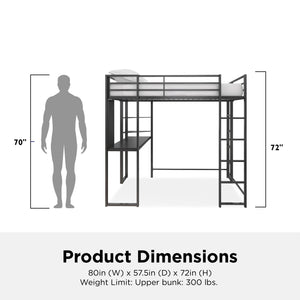 DHP Abode Full Size Metal Loft Bed with Desk and Shelves - Black - Full