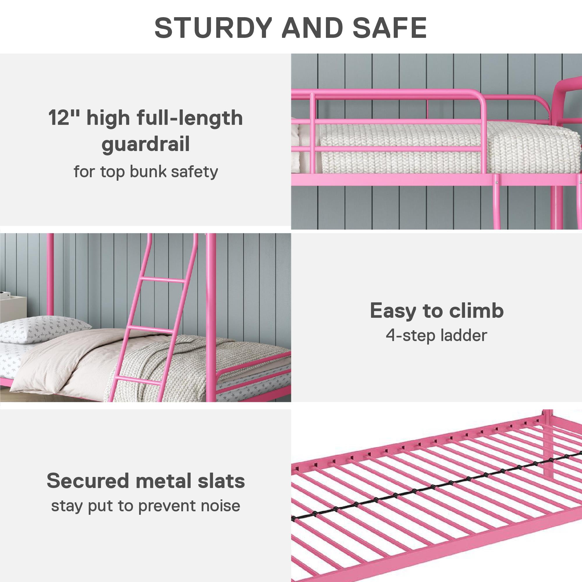 DHP Dusty Kids' Bunk Bed - Pink - Twin-Over-Twin