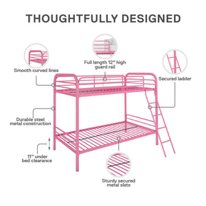 DHP Dusty Kids' Bunk Bed - Pink - Twin-Over-Twin