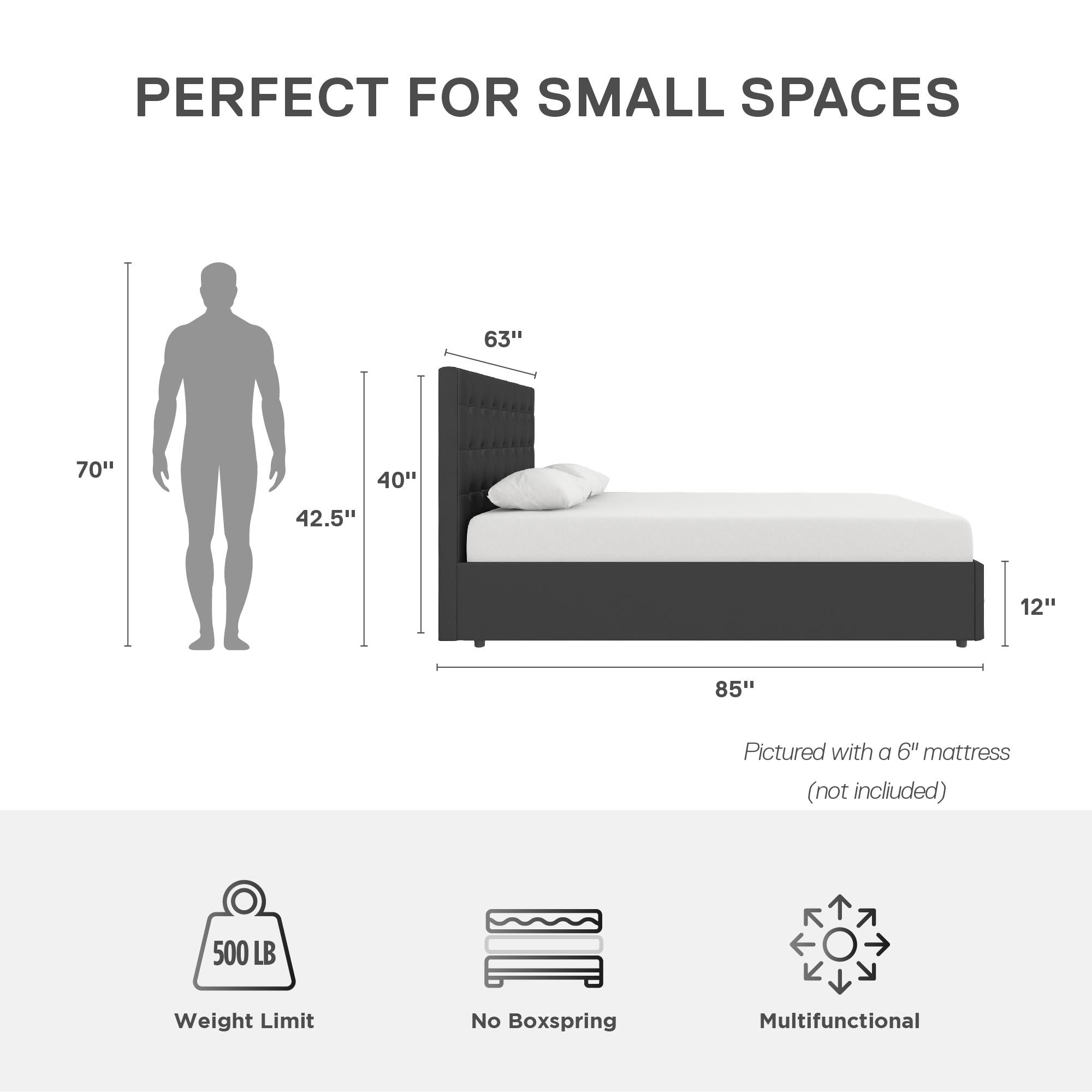 DHP Cambridge Upholstered Bed with Storage - Black - Queen