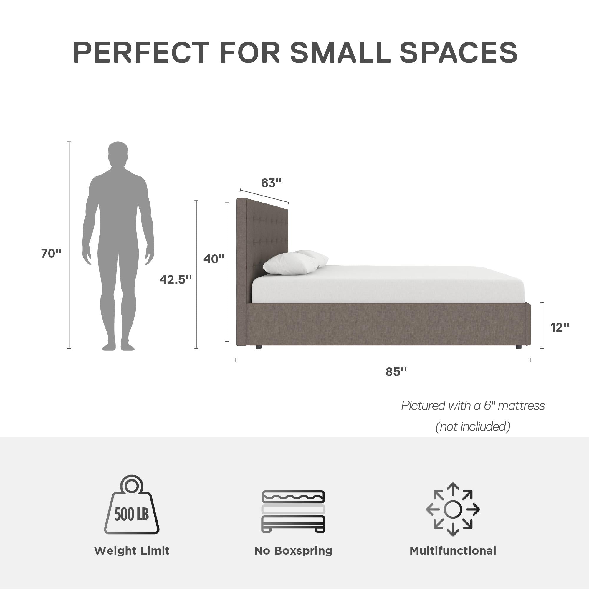 DHP Cambridge Upholstered Bed with Storage - Grey Linen - Queen