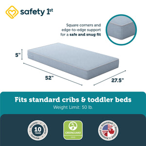 Safety 1st Heavenly Dreams Baby Crib and Toddler Bed Mattress, Blue - Light Blue - Crib & Toddler Mattress