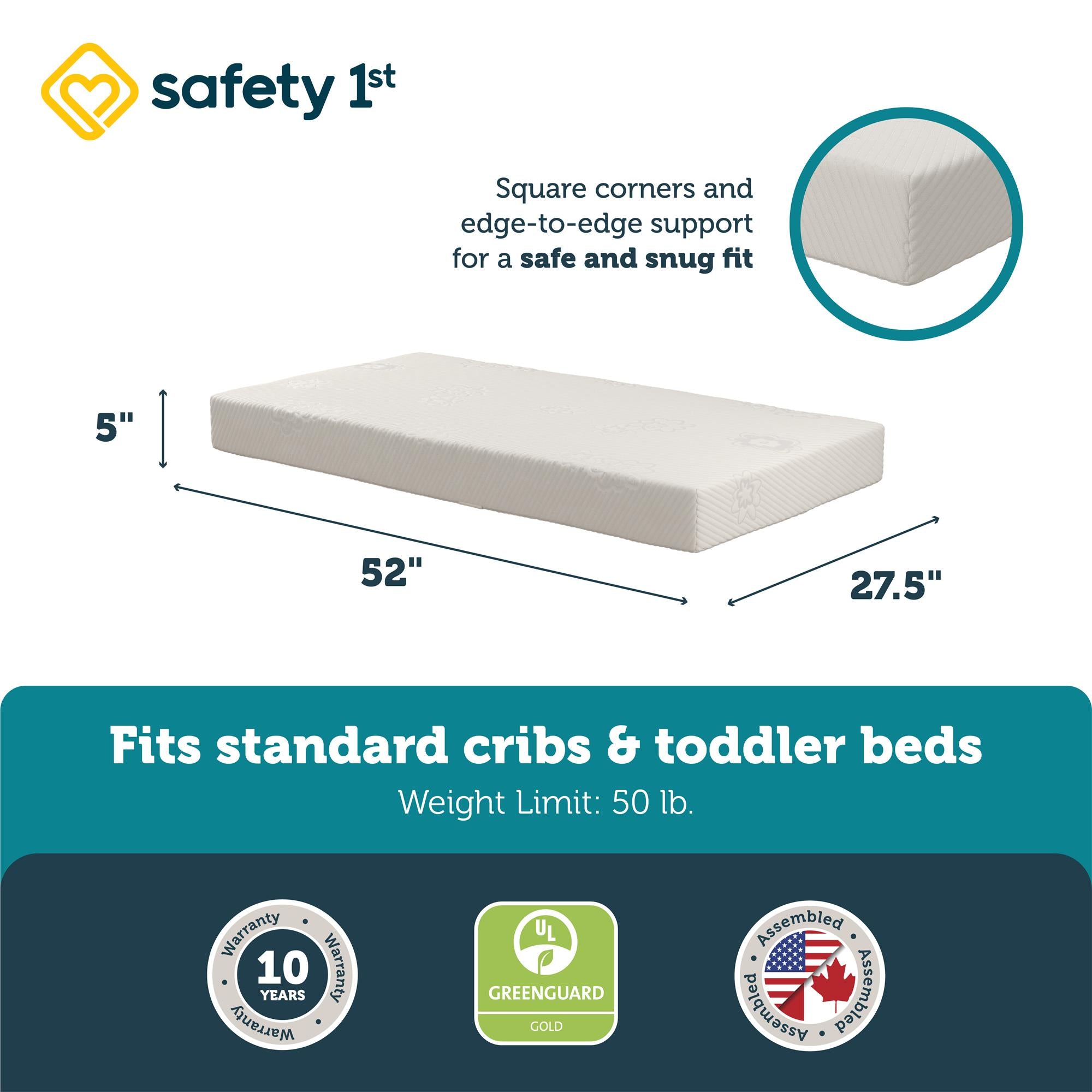 Safety 1st Little Angels Firm Crib & Toddler Bed Mattress - White - Crib & Toddler Mattress