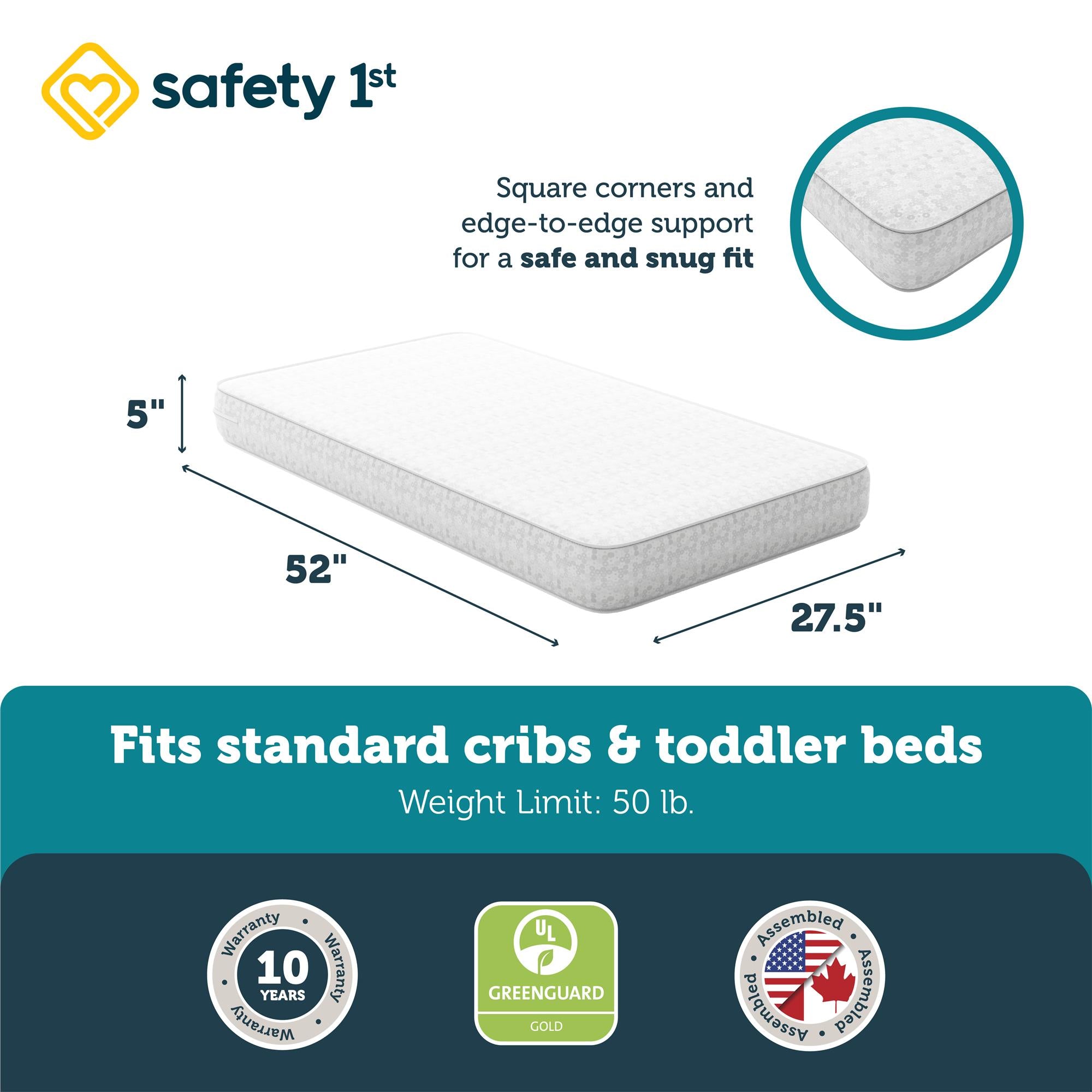 Safety 1st Little Snuggles Crib & Toddler Bed Mattress - White - Crib & Toddler Mattress