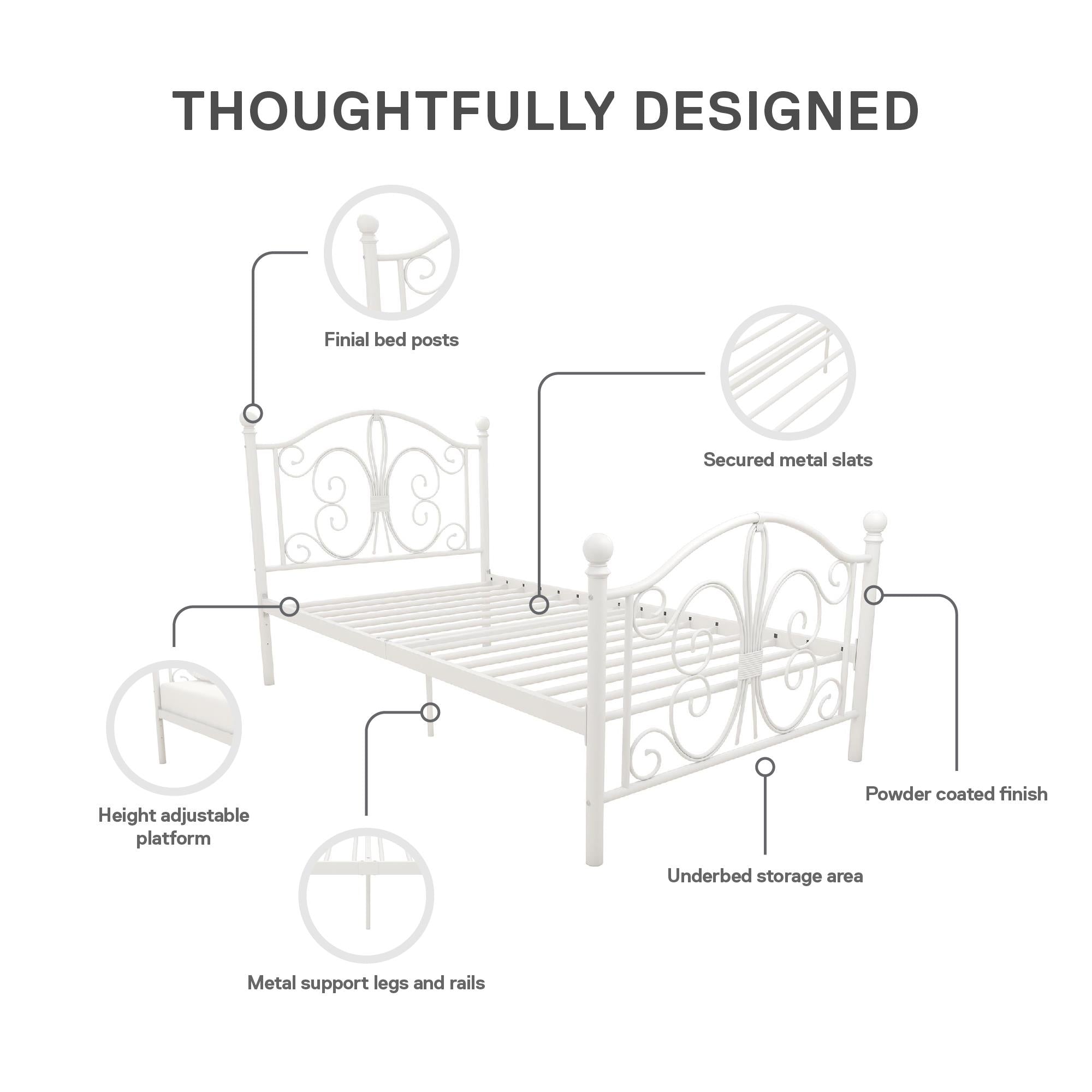DHP Bombay Metal Bed Frame - White - Twin
