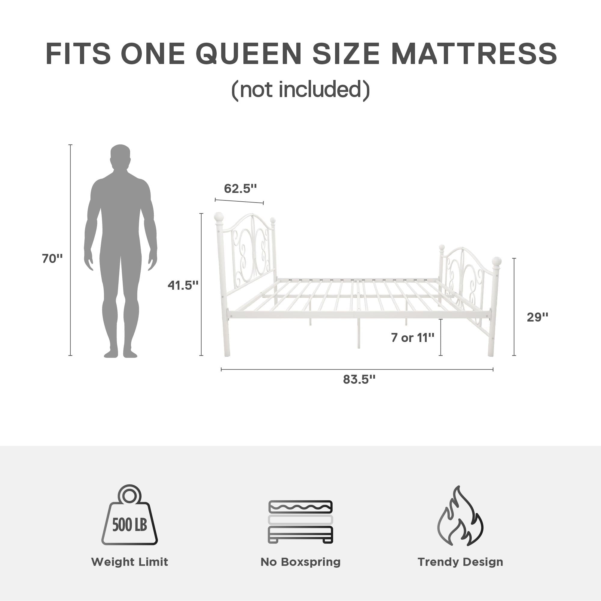 DHP Bombay Metal Bed Frame - White - Queen