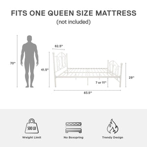 DHP Bombay Metal Bed Frame - White - Queen