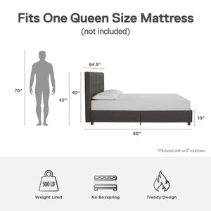 DHP Emily Upholstered Bed - Grey Linen - Queen