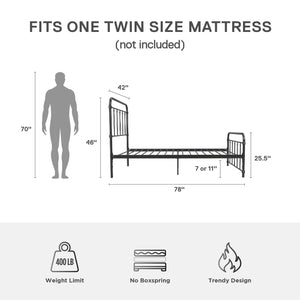 DHP Wallace Metal Bed Frame - Black - Twin