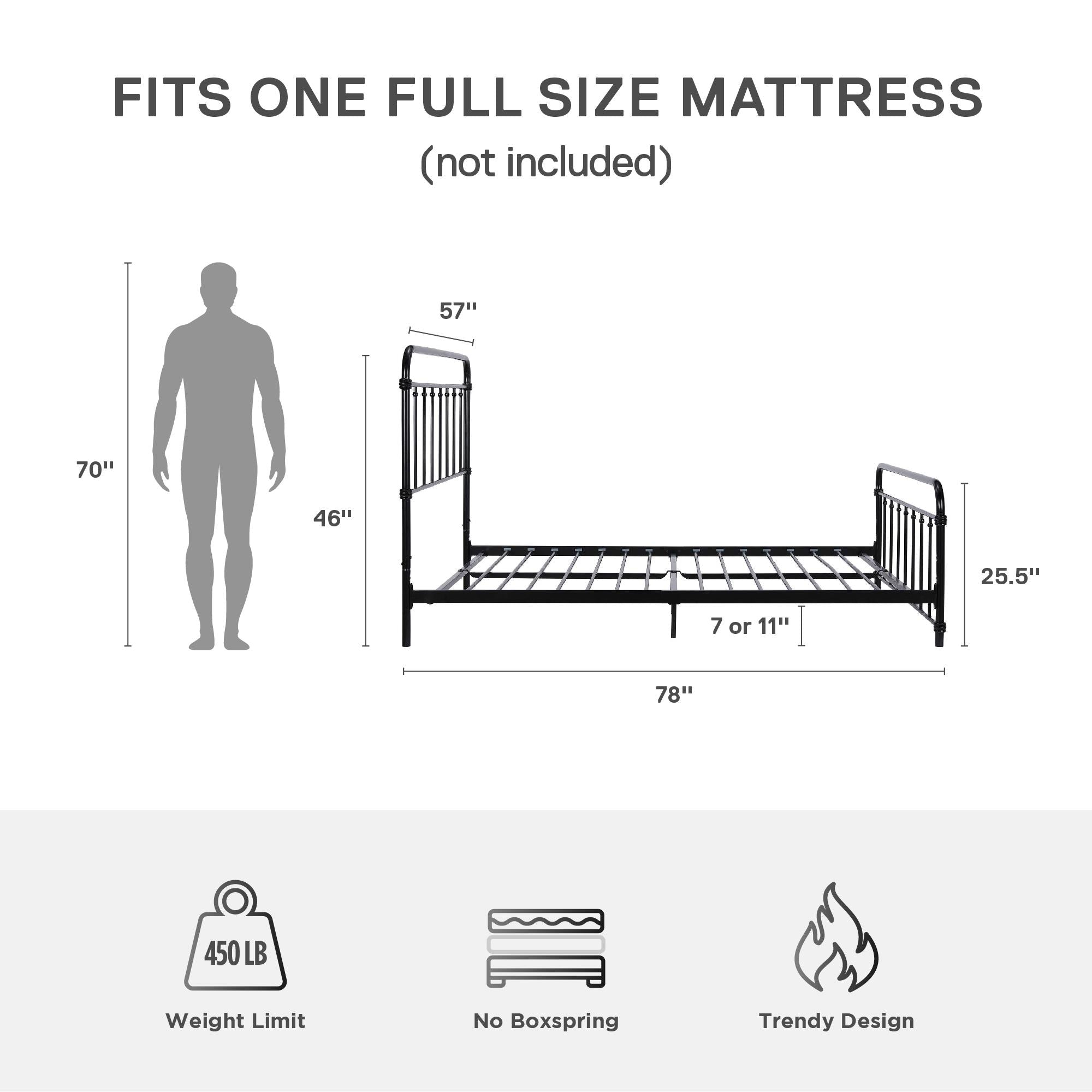 DHP Wallace Metal Bed Frame - Black - Full