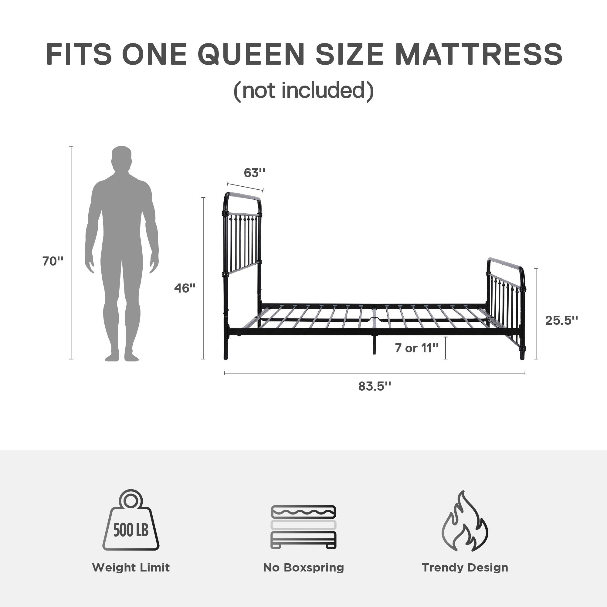 DHP Wallace Metal Bed Frame - Black - Queen