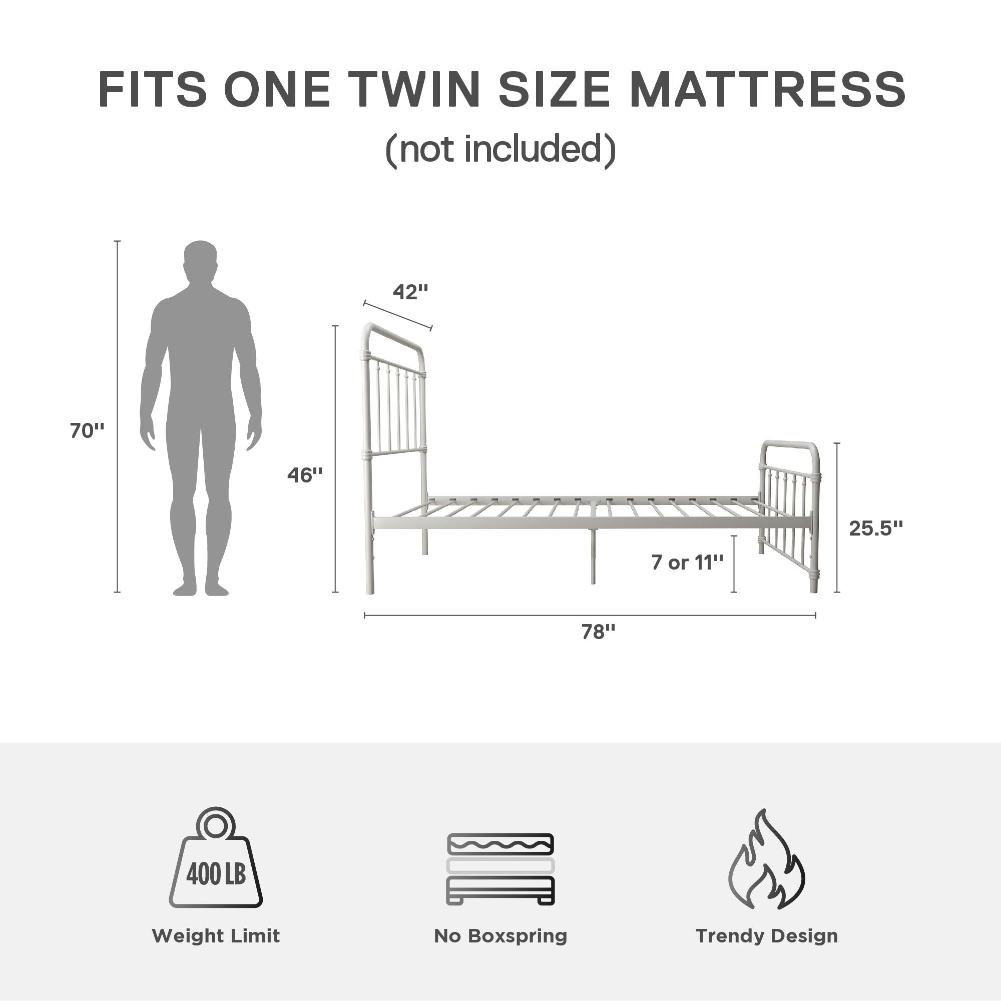 DHP Wallace Metal Bed Frame - White - Twin