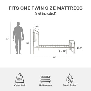 DHP Wallace Metal Bed Frame - White - Twin
