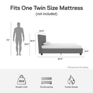 DHP Rose Upholstered Bed Frame - Gray - Twin