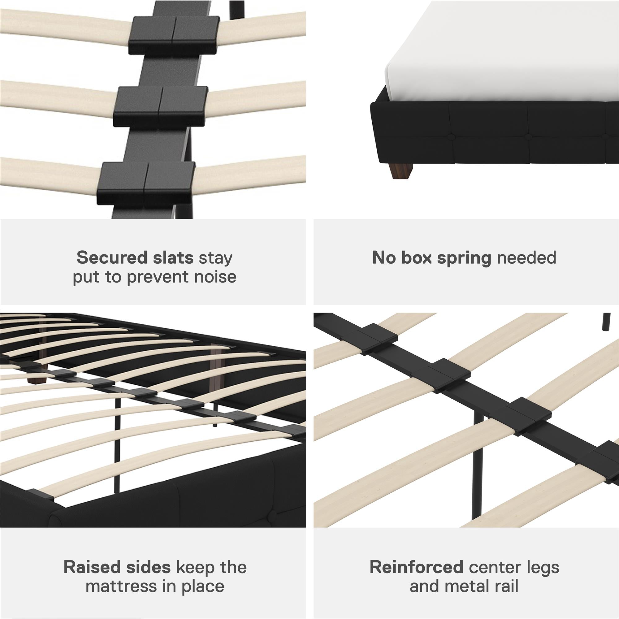 DHP Rose Upholstered Bed Frame - Black - Queen