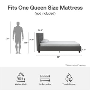 DHP Rose Upholstered Bed Frame - Gray - Queen