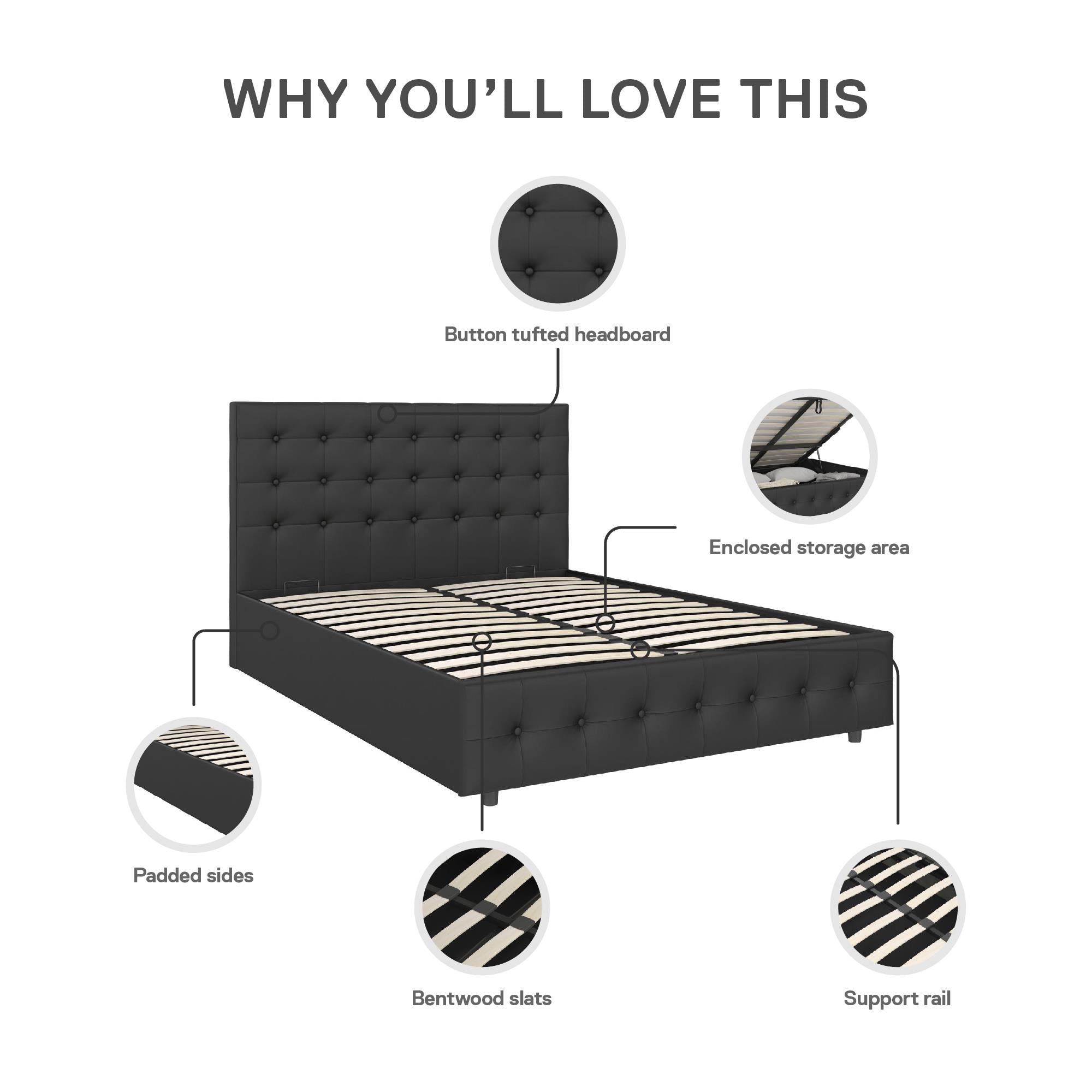 DHP Cambridge Upholstered Bed with Storage - Black - Full