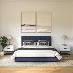 DHP Rose Upholstered Bed Frame with Storage - Blue Linen - Queen