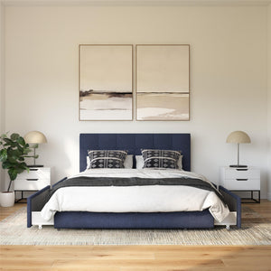 DHP Rose Upholstered Bed Frame with Storage - Blue Linen - Queen
