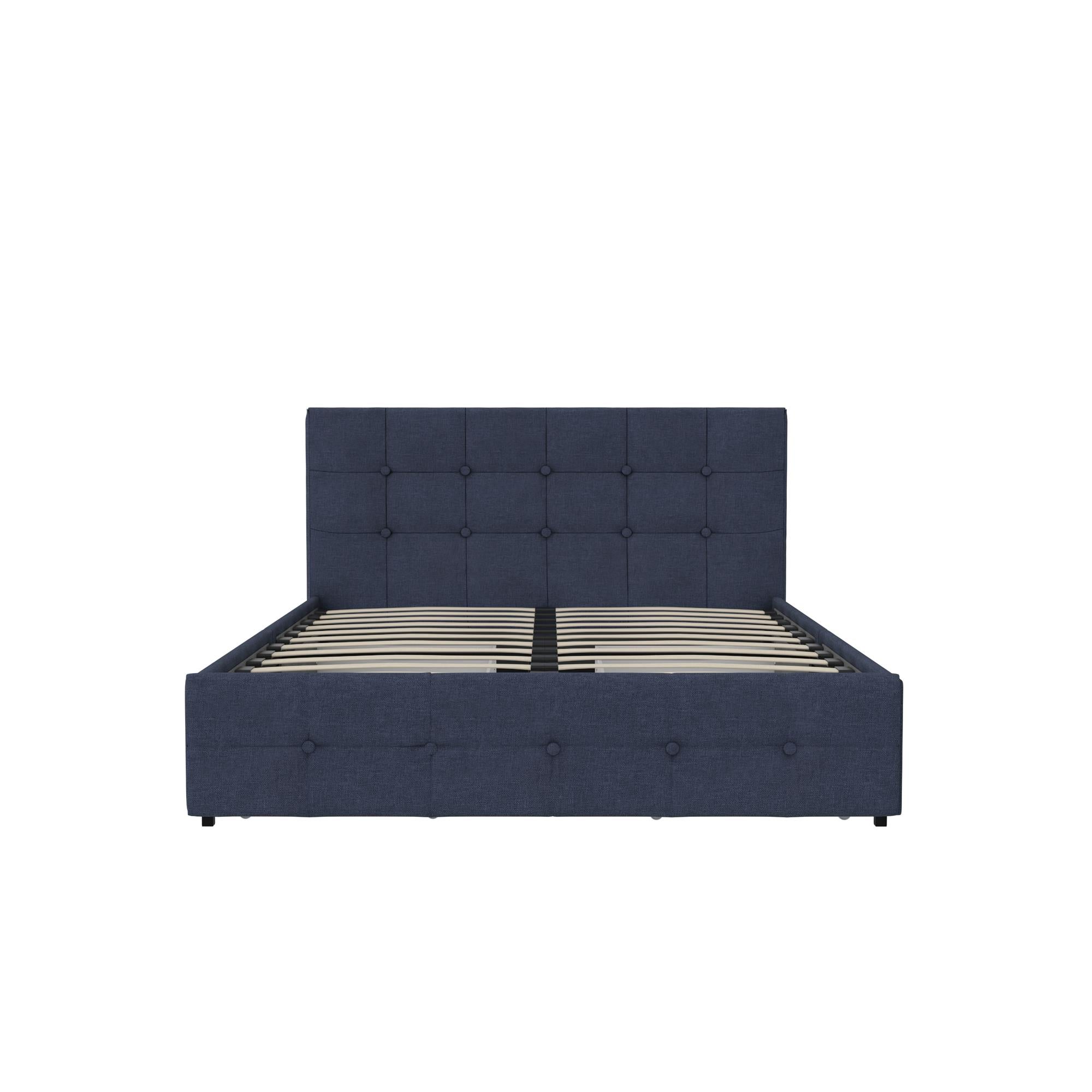 DHP Rose Upholstered Bed Frame with Storage - Blue Linen - Queen