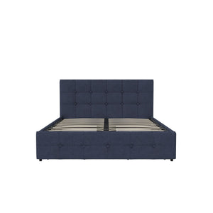 DHP Rose Upholstered Bed Frame with Storage - Blue Linen - Queen