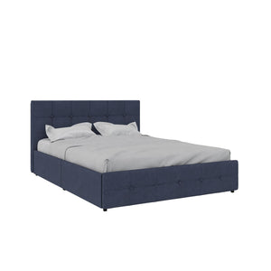 DHP Rose Upholstered Bed Frame with Storage - Blue Linen - Queen