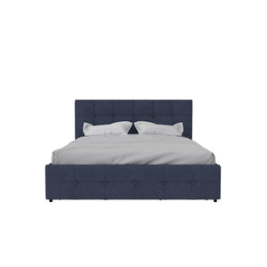 DHP Rose Upholstered Bed Frame with Storage - Blue Linen - Queen